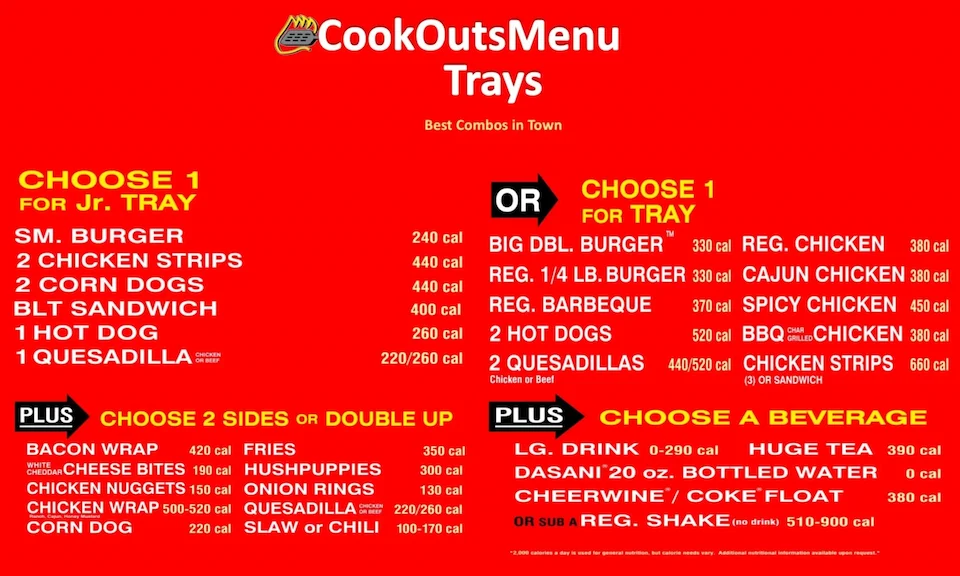 Cook Out Menu Prices trays