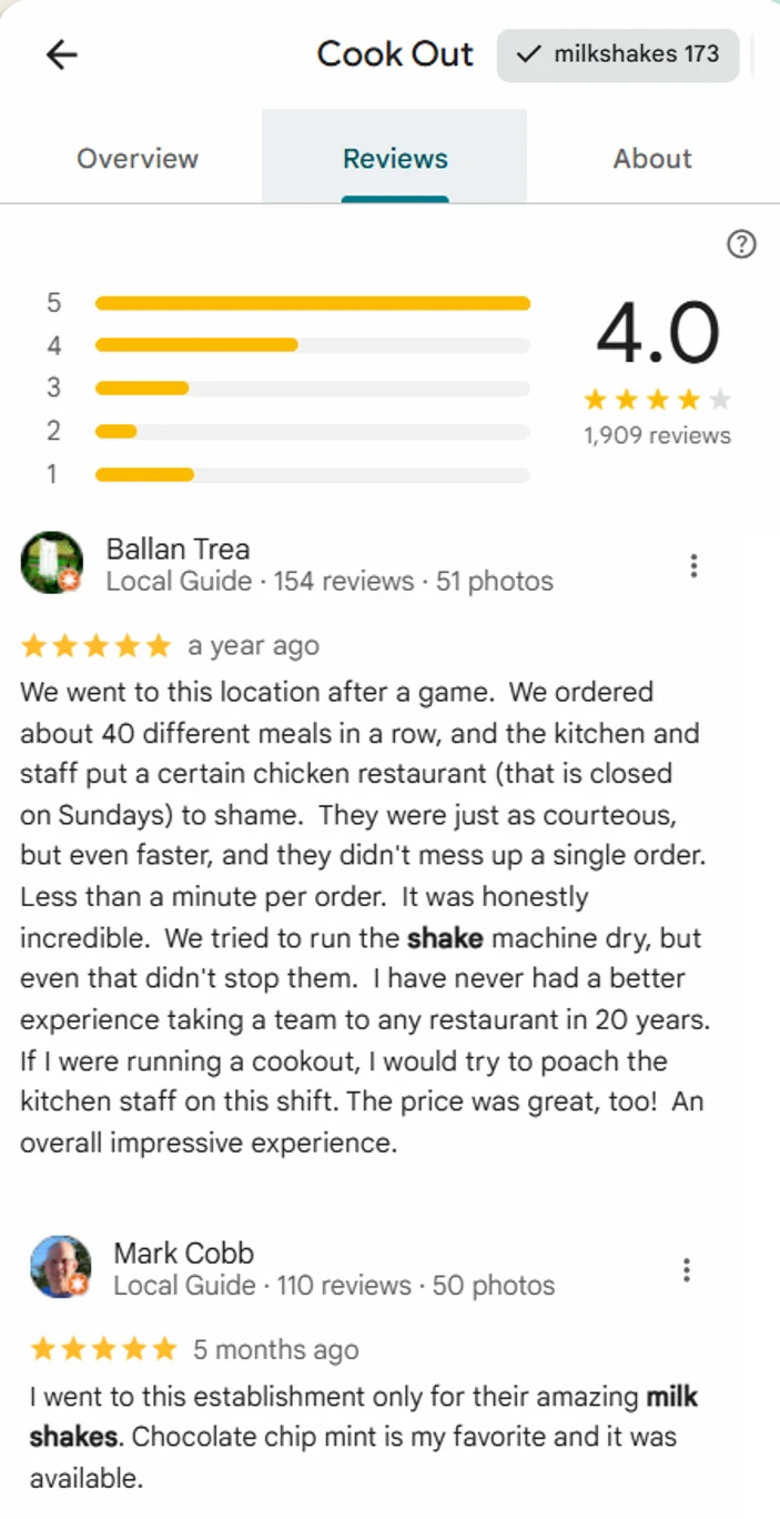 Cookout milkshake reviews