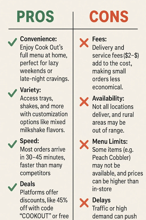 Pros and Cons of Cook Out Delivery