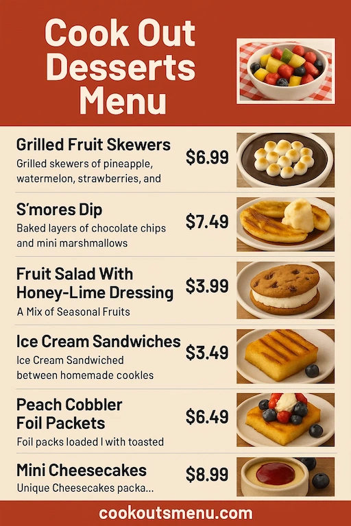 Infographics showing Cookout Desserts Menu