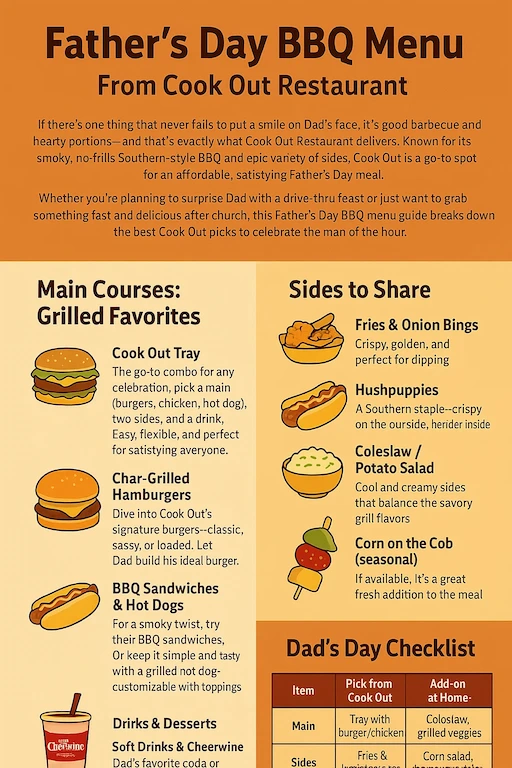 Father’s Day BBQ Menu from Cookout Restaurant 2025: What to Order for Dad’s Big Day 4 Infographics Fathers day bbq menu