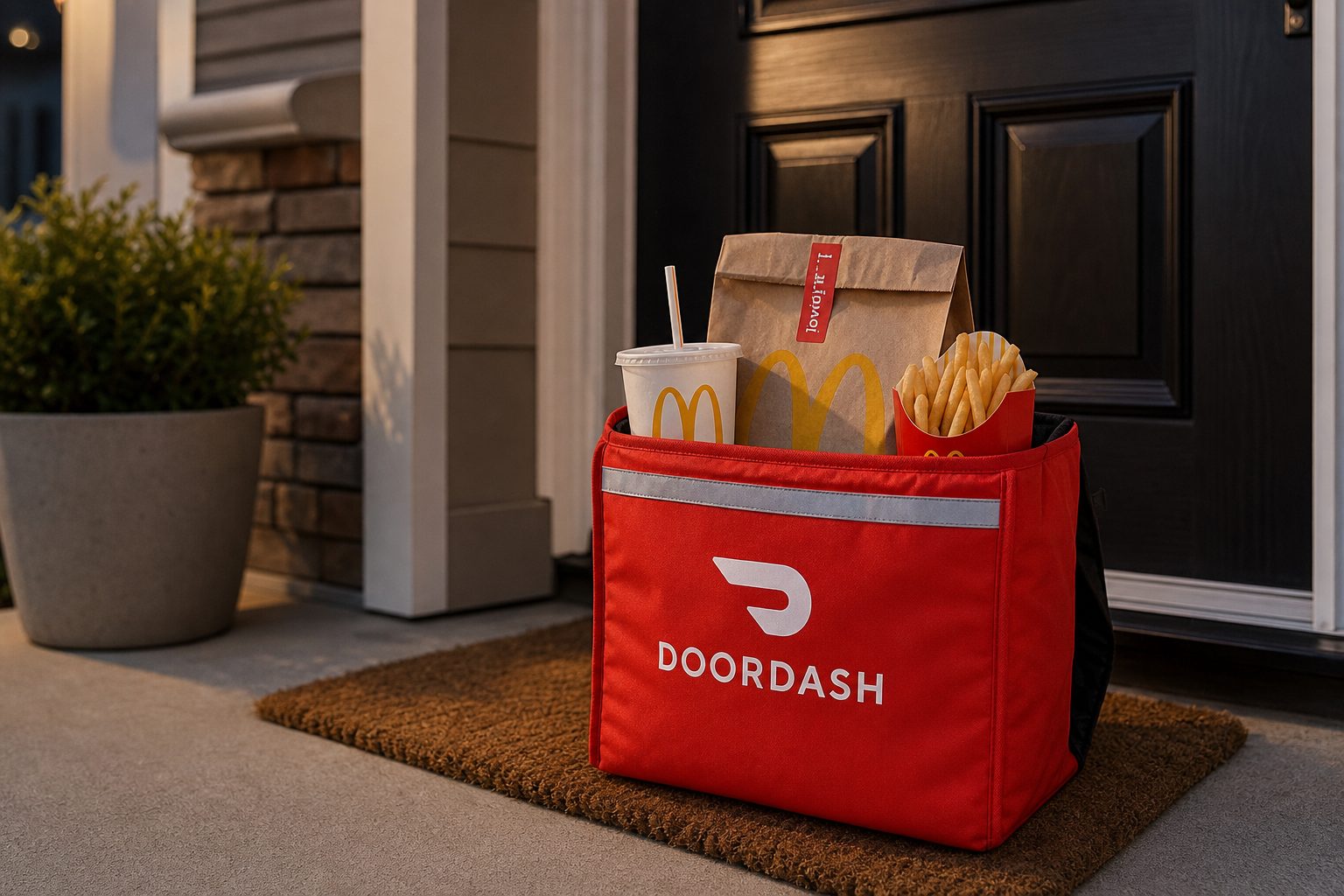 Does Cookout Deliver? Enjoy Your Favorite Meals at Home 2 Does Cookout deliver — DoorDash delivery bag with fast food at front door
